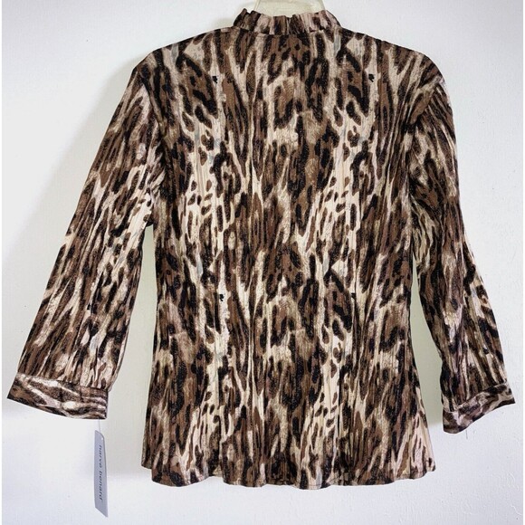 HARVE BERNARD XL Taffeta Neutral Ruffle Animal print Blouse Top Washable Crinkle - Picture 1 of 5